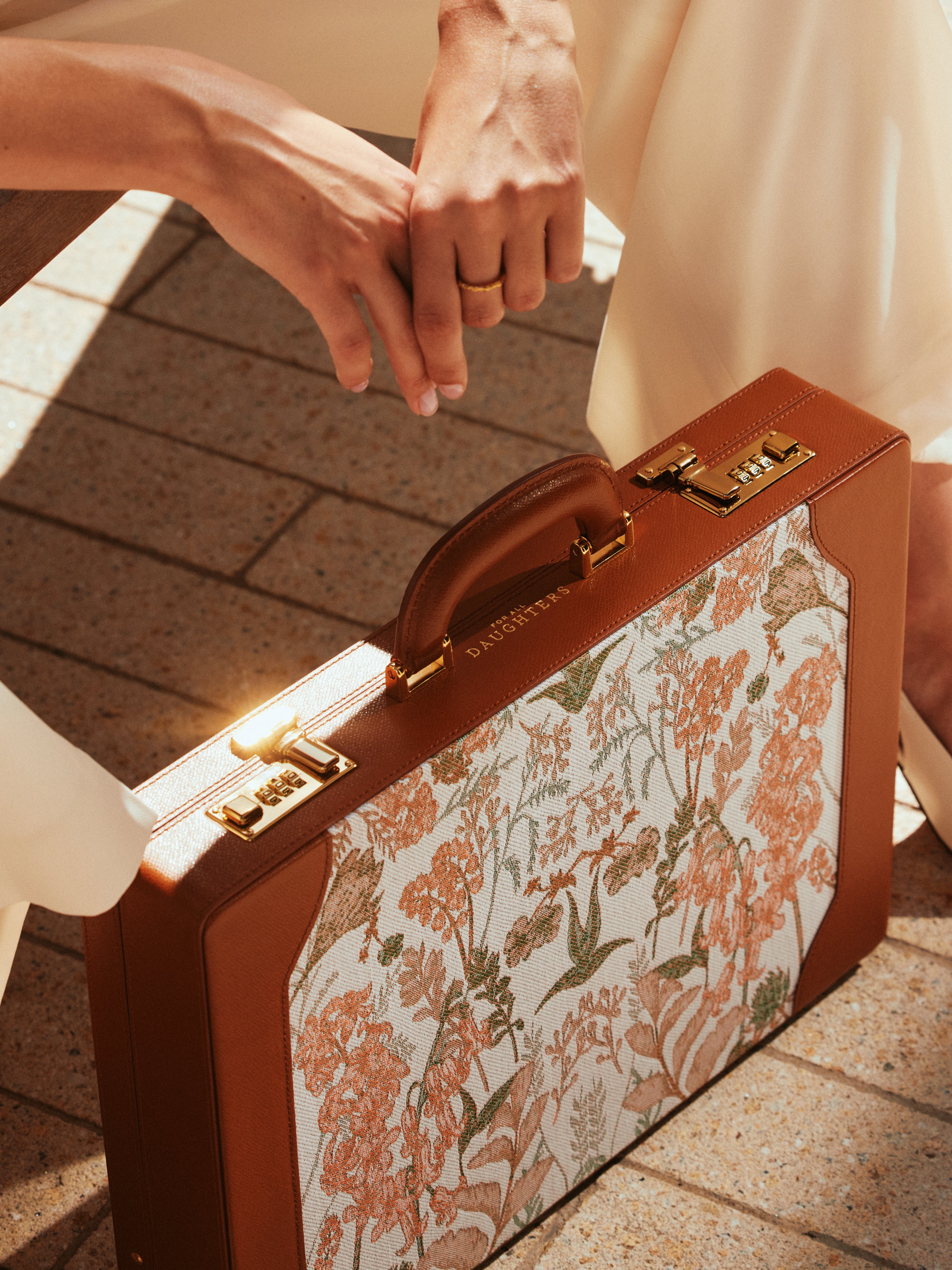 For All Daughters luxury briefcase in Cuoio Scuro — handcrafted between Ireland and Italy, an elegant gift for modern women.